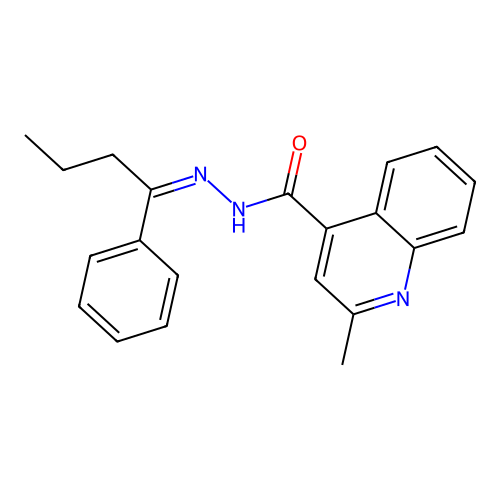 2-methyl-N'-[(1Z)-1-phenylbutylidene]quinoline-4-carbohydrazide structure