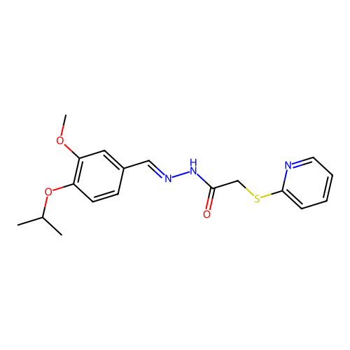 N-[(E)-(3-methoxy-4-propan-2-yloxyphenyl)methylideneamino]-2-pyridin-2-ylsulfanylacetamide structure
