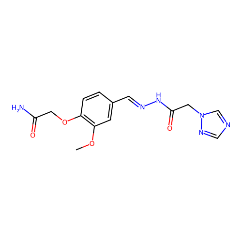 (E)-2-(4-((2-(2-(1H-1,2,4-triazol-1-yl)acetyl)hydrazono)methyl)-2-methoxyphenoxy)acetamide structure