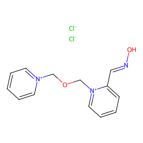 2-Formyl-1,1'-(oxydimethylene)dipyridinium dichloride oxime structure