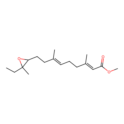 Methyl 10,11-epoxy-3,7,11-trimethyl-2,6-tridecadienoate structure