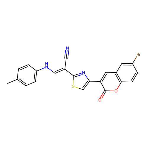 (E)-2-(4-(6-bromo-2-oxo-2H-chromen-3-yl)thiazol-2-yl)-3-(p-tolylamino)acrylonitrile structure