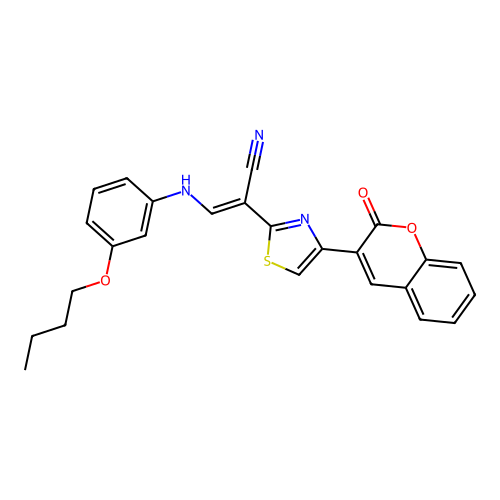 (E)-3-((3-butoxyphenyl)amino)-2-(4-(2-oxo-2H-chromen-3-yl)thiazol-2-yl)acrylonitrile structure