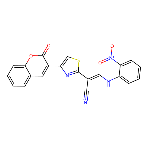 (E)-3-((2-nitrophenyl)amino)-2-(4-(2-oxo-2H-chromen-3-yl)thiazol-2-yl)acrylonitrile structure