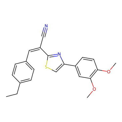 (Z)-2-(4-(3,4-dimethoxyphenyl)thiazol-2-yl)-3-(4-ethylphenyl)acrylonitrile structure