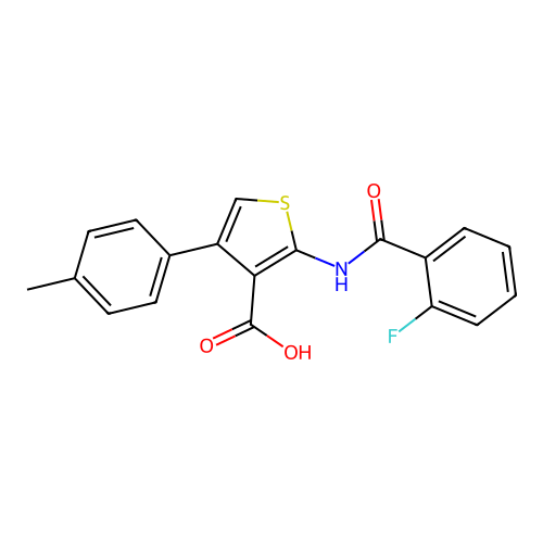 2-[(2-Fluorobenzoyl)amino]-4-(4-methylphenyl)thiophene-3-carboxylic acid structure