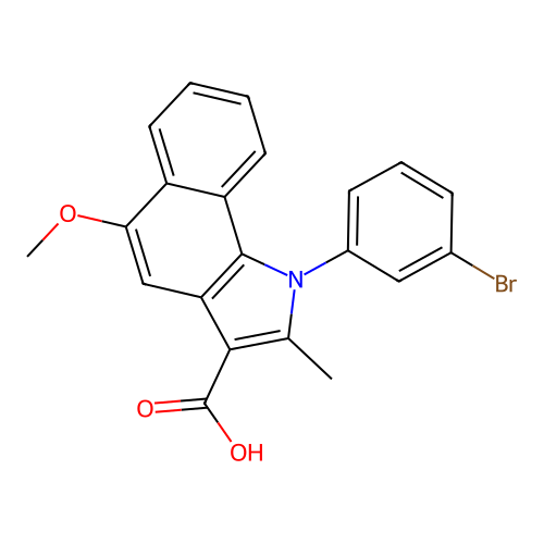 1-(3-bromophenyl)-5-methoxy-2-methyl-1H-benzo[g]indole-3-carboxylic acid structure