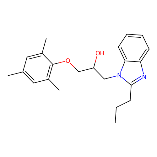 1-(2-propyl-1H-benzimidazol-1-yl)-3-(2,4,6-trimethylphenoxy)propan-2-ol structure