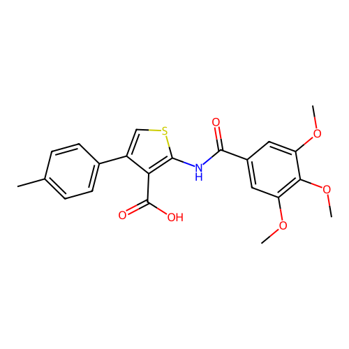 4-p-Tolyl-2-(3,4,5-trimethoxy-benzoylamino)-thiophene-3-carboxylic acid structure
