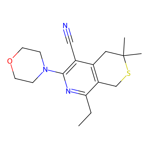 8-ethyl-3,3-dimethyl-6-morpholin-4-yl-1,4-dihydrothiopyrano[3,4-c]pyridine-5-carbonitrile structure