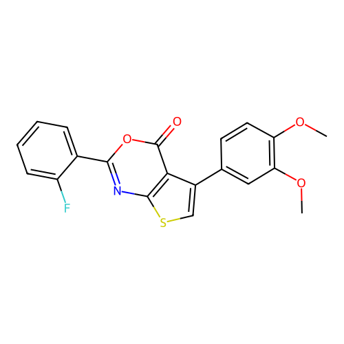 5-(3,4-dimethoxyphenyl)-2-(2-fluorophenyl)-4H-thieno[2,3-d][1,3]oxazin-4-one structure