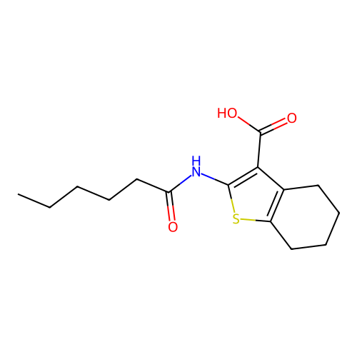 2-(Hexanoylamino)-4,5,6,7-tetrahydro-1-benzothiophene-3-carboxylic acid structure