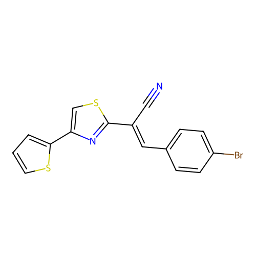 (2E)-3-(4-bromophenyl)-2-[4-(thiophen-2-yl)-1,3-thiazol-2-yl]prop-2-enenitrile structure