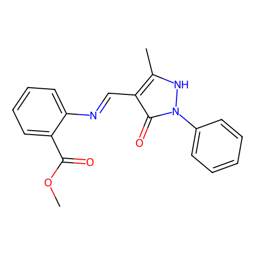 methyl 2-[(3-methyl-5-oxo-1-phenylpyrazol-4-ylidene)methylamino]benzoate structure