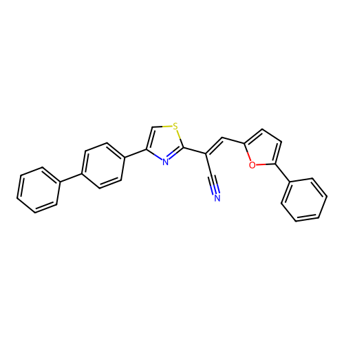 (2E)-2-[4-(biphenyl-4-yl)-1,3-thiazol-2-yl]-3-(5-phenylfuran-2-yl)prop-2-enenitrile structure