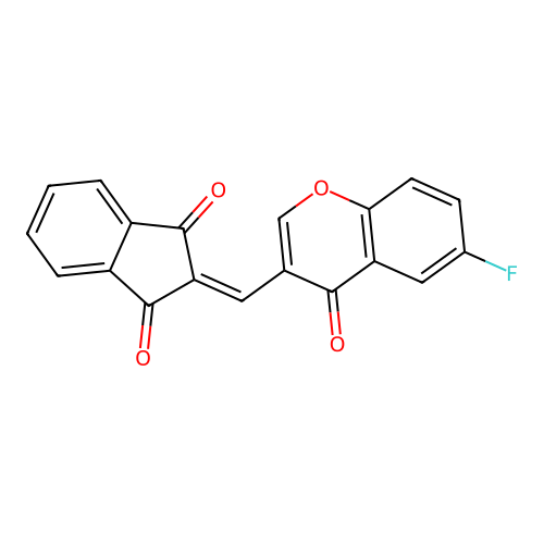 2-[(6-Fluoro-4-oxochromen-3-yl)methylene]cyclopenta[1,2-a]benzene-1,3-dione structure
