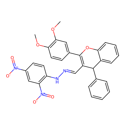 2-(3,4-dimethoxyphenyl)-4-phenyl-4H-chromene-3-carbaldehyde {2,4-bisnitrophenyl}hydrazone structure