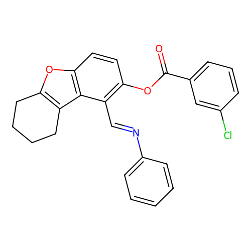 [1-(phenyliminomethyl)-6,7,8,9-tetrahydrodibenzofuran-2-yl] 3-chlorobenzoate structure