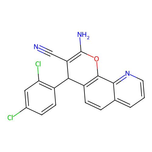 2-amino-4-(2,4-dichlorophenyl)-4H-pyrano[3,2-h]quinoline-3-carbonitrile structure