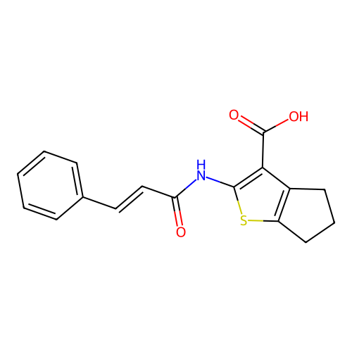 2-cinnamamido-5,6-dihydro-4H-cyclopenta[b]thiophene-3-carboxylic acid structure