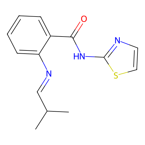 2-[(2-methylpropylidene)amino]-N-(1,3-thiazol-2-yl)benzamide structure