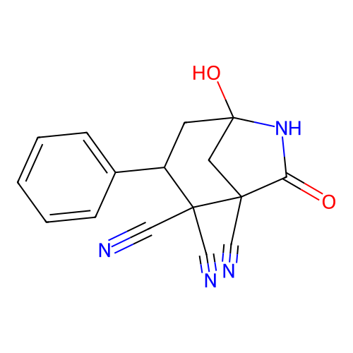 5-Hydroxy-7-oxo-3-phenyl-6-azabicyclo[3.2.1]octane-1,2,2-tricarbonitrile structure