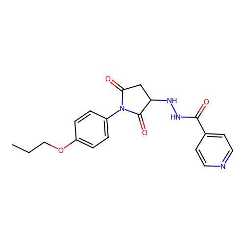 N'-[2,5-dioxo-1-(4-propoxyphenyl)pyrrolidin-3-yl]pyridine-4-carbohydrazide structure