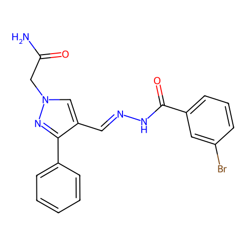(E)-2-(4-((2-(3-bromobenzoyl)hydrazono)methyl)-3-phenyl-1H-pyrazol-1-yl)acetamide structure