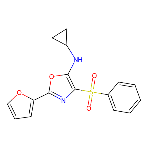 N-cyclopropyl-2-(furan-2-yl)-4-(phenylsulfonyl)oxazol-5-amine structure