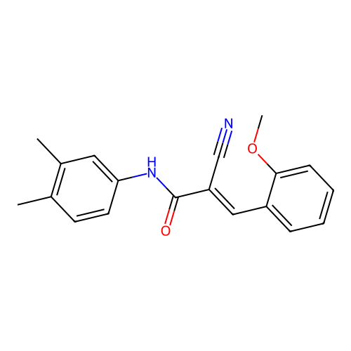 (2E)-2-cyano-N-(3,4-dimethylphenyl)-3-(2-methoxyphenyl)acrylamide structure