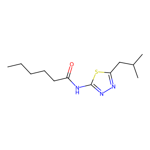 N-[5-(2-methylpropyl)-1,3,4-thiadiazol-2-yl]hexanamide structure