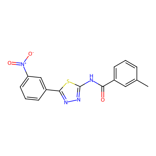3-methyl-N-[5-(3-nitrophenyl)-1,3,4-thiadiazol-2-yl]benzamide structure