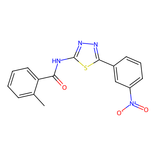 N-(5-{3-nitrophenyl}-1,3,4-thiadiazol-2-yl)-2-methylbenzamide structure