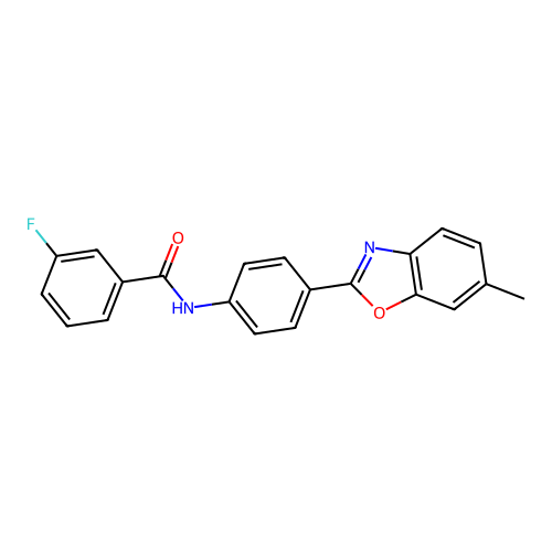 3-fluoro-N-[4-(6-methyl-1,3-benzoxazol-2-yl)phenyl]benzamide structure