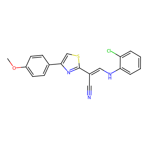(2E)-3-[(2-chlorophenyl)amino]-2-[4-(4-methoxyphenyl)-1,3-thiazol-2-yl]prop-2-enenitrile structure