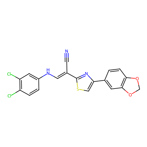 (2E)-2-[4-(1,3-benzodioxol-5-yl)-1,3-thiazol-2-yl]-3-[(3,4-dichlorophenyl)amino]prop-2-enenitrile structure