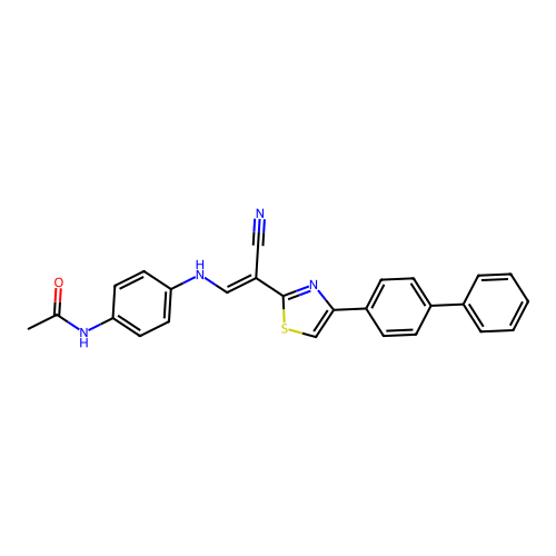 (E)-N-(4-((2-(4-([1,1'-biphenyl]-4-yl)thiazol-2-yl)-2-cyanovinyl)amino)phenyl)acetamide structure