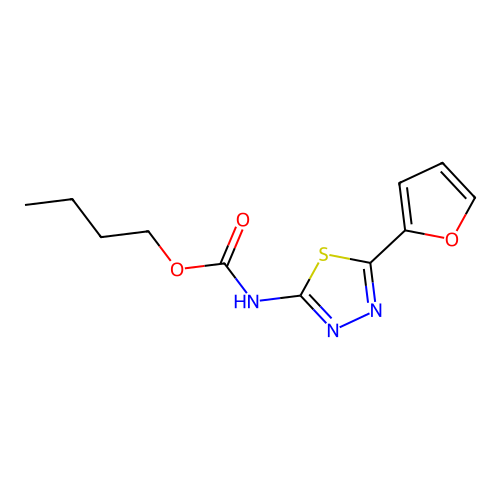 butyl [(2E)-5-(furan-2-yl)-1,3,4-thiadiazol-2(3H)-ylidene]carbamate structure
