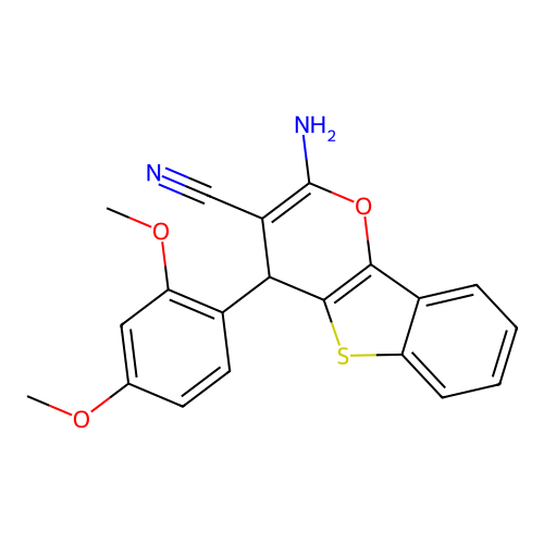 2-amino-4-(2,4-dimethoxyphenyl)-4H-[1]benzothieno[3,2-b]pyran-3-carbonitrile structure