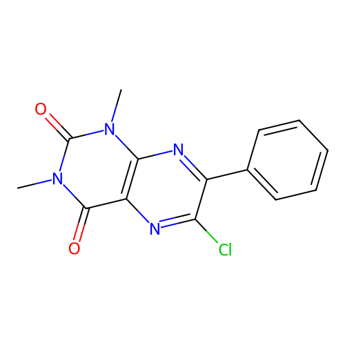 6-chloro-1,3-dimethyl-7-phenyl-2,4(1H,3H)-pteridinedione structure
