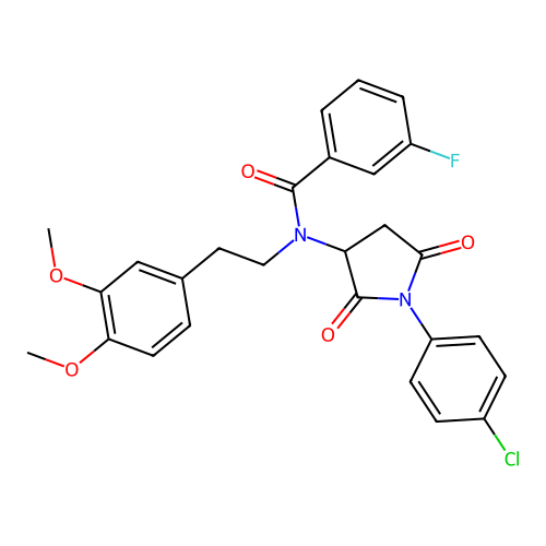 N-[1-(4-chlorophenyl)-2,5-dioxopyrrolidin-3-yl]-N-[2-(3,4-dimethoxyphenyl)ethyl]-3-fluorobenzamide structure