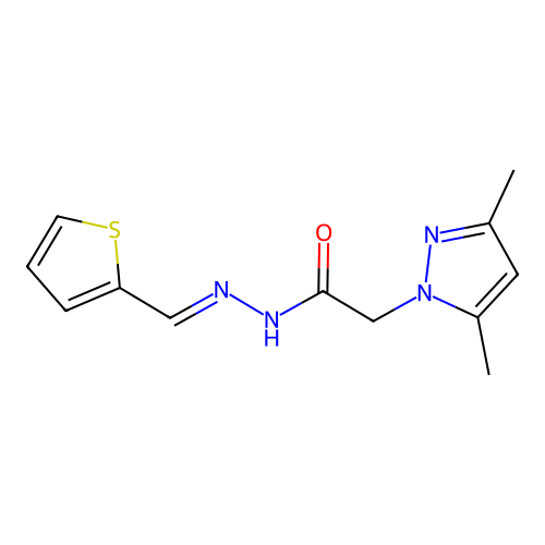 2-(3,5-dimethyl-1H-pyrazol-1-yl)-N'-[(E)-thiophen-2-ylmethylidene]acetohydrazide structure