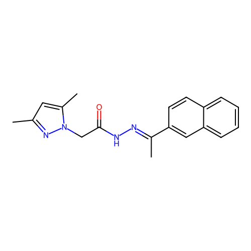(E)-2-(3,5-dimethyl-1H-pyrazol-1-yl)-N'-(1-(naphthalen-2-yl)ethylidene)acetohydrazide structure