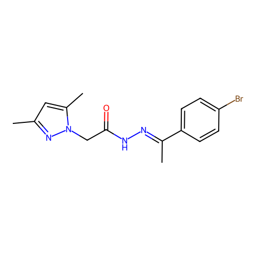 (E)-N'-(1-(4-bromophenyl)ethylidene)-2-(3,5-dimethyl-1H-pyrazol-1-yl)acetohydrazide structure
