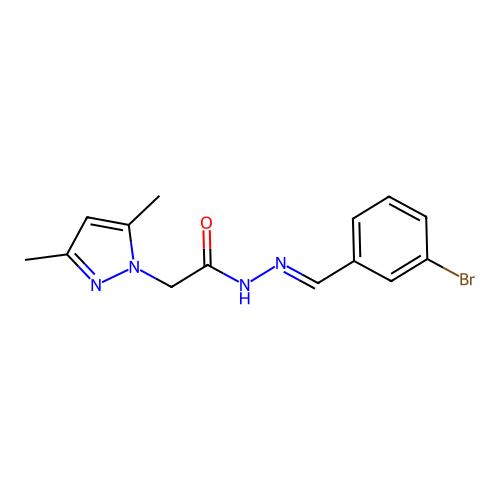 N-[(E)-(3-bromophenyl)methylideneamino]-2-(3,5-dimethylpyrazol-1-yl)acetamide structure