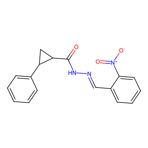 N-[(2-nitrophenyl)methylideneamino]-2-phenylcyclopropane-1-carboxamide structure