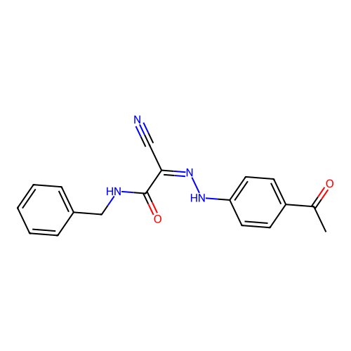 N-(4-acetylanilino)-2-(benzylamino)-2-oxoethanimidoyl cyanide structure
