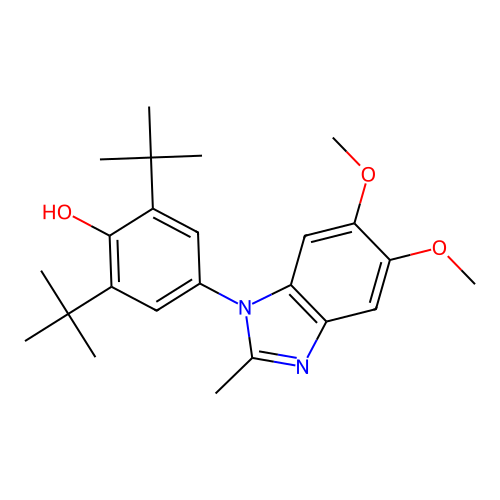 2,6-di-tert-butyl-4-(5,6-dimethoxy-2-methyl-1H-benzimidazol-1-yl)phenol structure