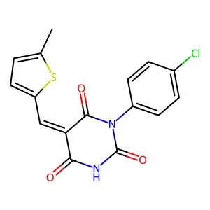 (5Z)-1-(4-chlorophenyl)-5-[(5-methylthiophen-2-yl)methylidene]-1,3-diazinane-2,4,6-trione structure