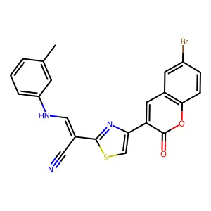 (Z)-2-[4-(6-bromo-2-oxochromen-3-yl)-1,3-thiazol-2-yl]-3-(3-methylanilino)prop-2-enenitrile structure